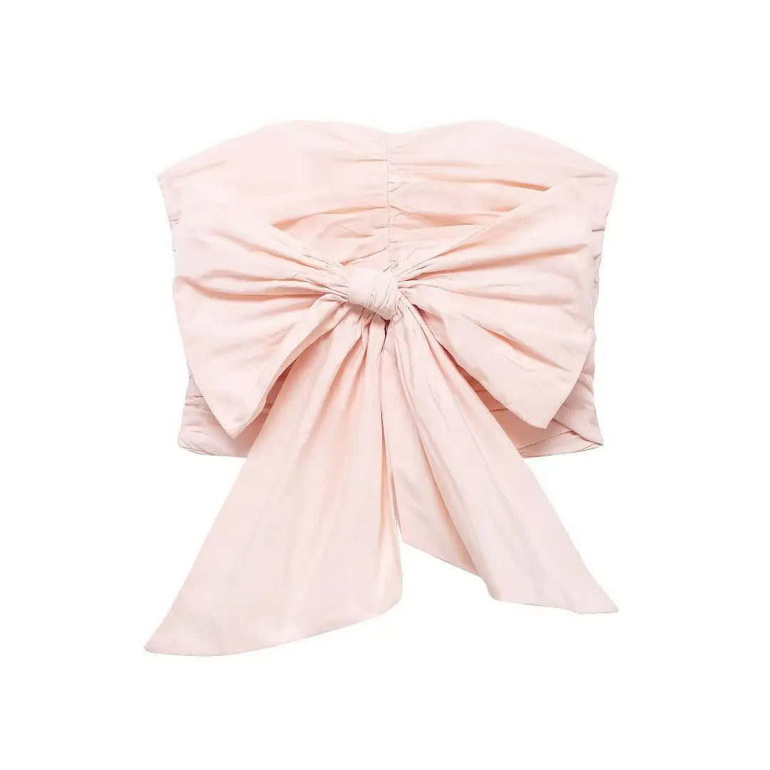 MQTIME - Women's Causal Tube Tops Elegant Solid Color Sleeveless Bow-embellished Taffeta Sleeveless Y2K Pink Tops For 2024 Summer