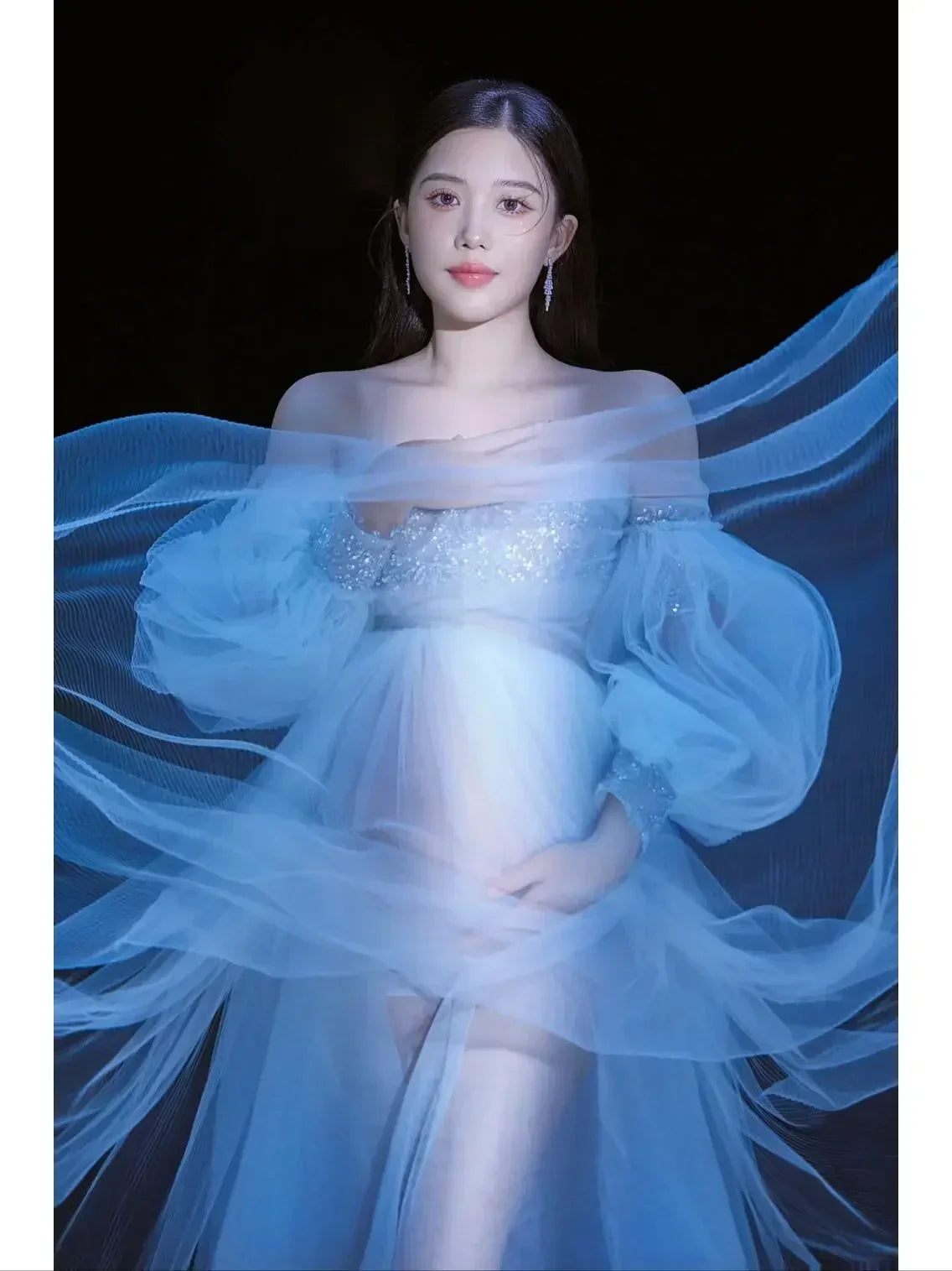 nvxiot - Women Photography Props Handmade Off-shoulder Maternity Dresses Perspective Pregnancy Dress for Studio Shoot
