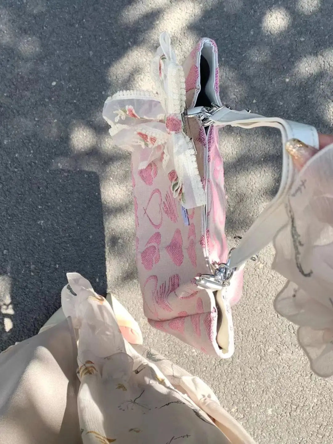nvxiot - Harajuku Pink Handbag Women Retro Fairycore Aesthetic Heart Large Capacity Tote Bag Female Vintage Cute Shoulder Bag Y2k