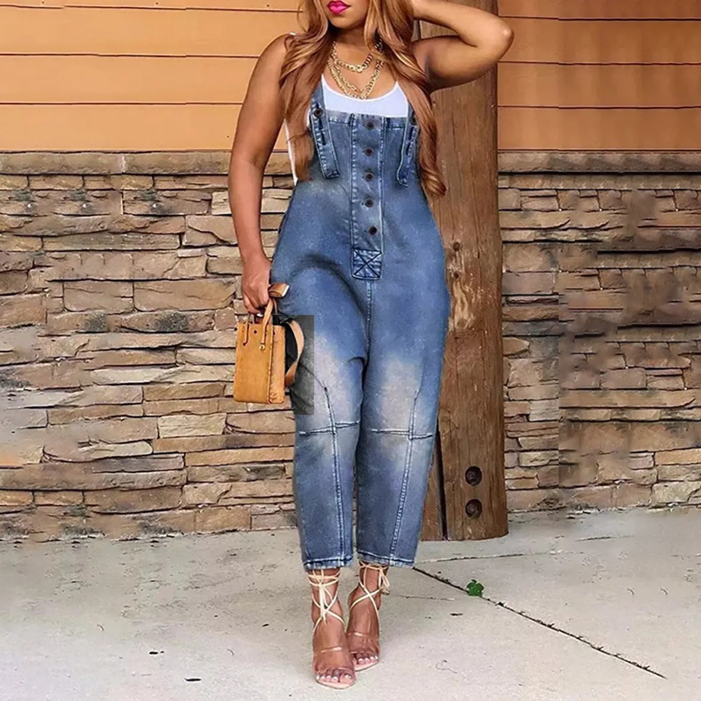 nvxiot - Women's Summer New Loose Multi Pocket Denim Overalls Oversized Jumpsuits Fashion Baggy Casual One-piece Strap Playsuits 2024