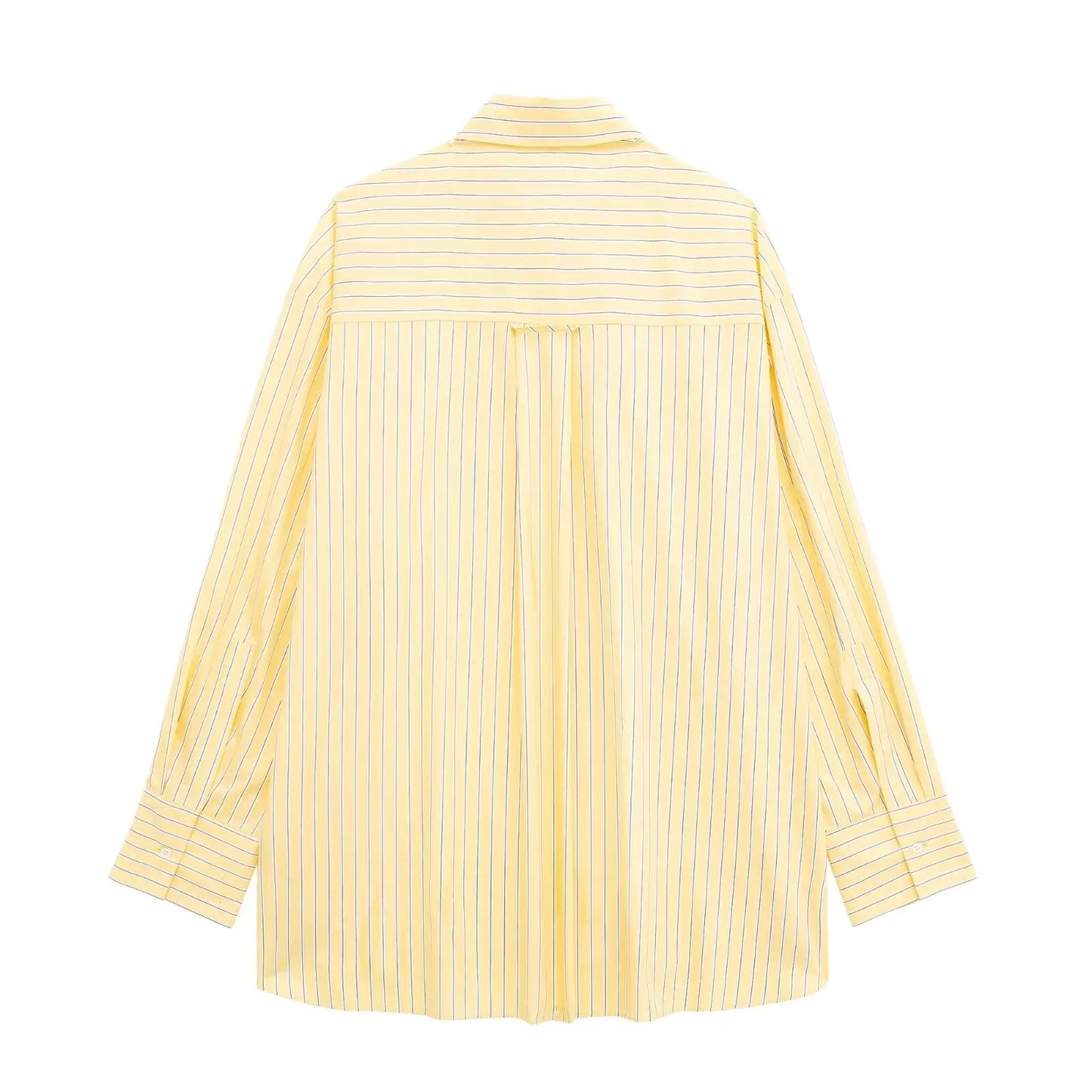 MQTIME - Blouse Women Summer New Fashion Yellow Lapel Striped Single Button Breasted Shirts Female Chic Casual Simple Shirt TRAF