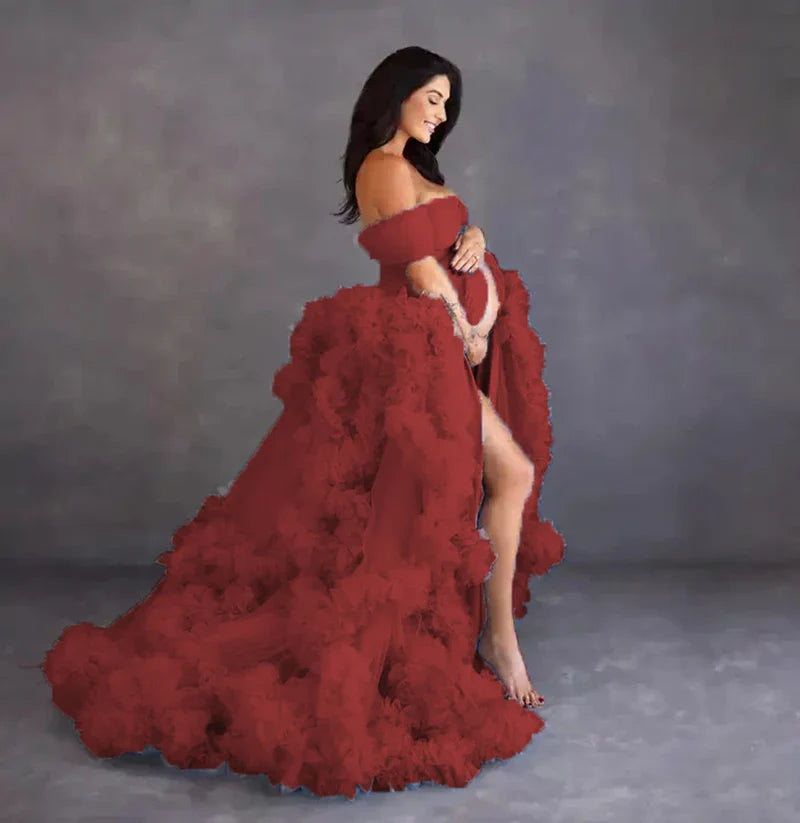 nvxiot - tulle robe photo dress Summer 3d Shoulderless Elegance Maternity Dress for Pregnant Women