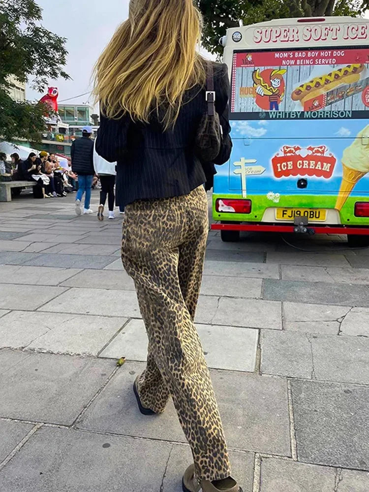 MQTIME - 2024 American New Retro Leopard Women Baggy Jeans Y2K Street Fashion Gothic Loose High Waist Casual Wide Leg Denim Trousers