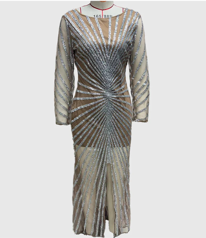 nvxiot - Maternity Photoshoot Dress for Baby Shower Women Sexy Long Sleeve Rhinestone Sheer Mesh Maxi Dress with Side Slit Formal Shoot