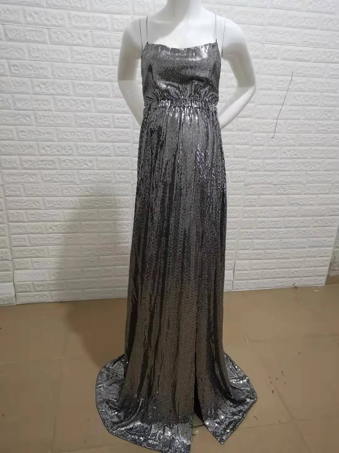 nvxiot - New Pregnant Women Photography Dress Sleeveless Sexy Sling Split Sequins Evening Dress Backless Wrap Wrap One's Buttocks Skirt