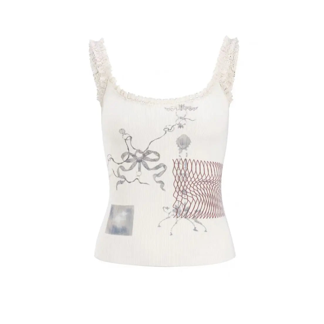 MQTIME - Bodycon Skinny Top Tank Graphic Print Vest harajuku fairycore 2000s y2k grunge korean cloth cute summer fashion slim elegant tee