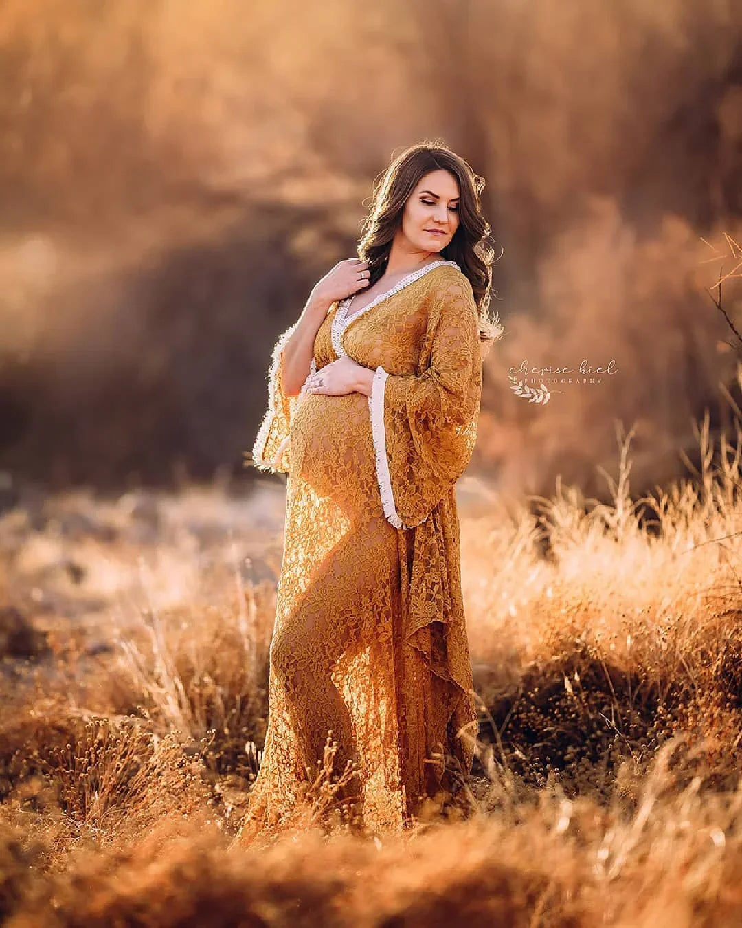 nvxiot - Boho Maternity Lace Yellow Evening Dresses Photography Props Sexy V-neck Long Gown Pregnancy For Photoshoot Fashion Baby Shower