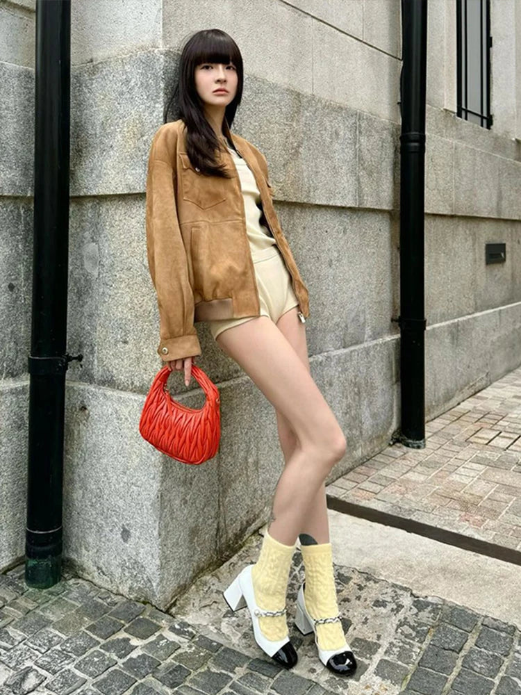 nvxiot - New Suede Zipper Thin Jacket Women Classic Solid Color Loose Pockets Coats Female Autumn Retro Casual Short Jackets Outwear