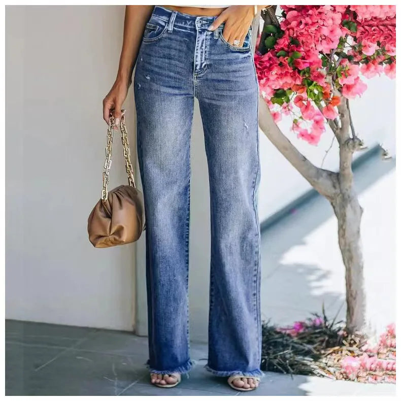 nvxiot - Temperament Fashion Autumn and Winter New Casual Trousers Bootcut Wash Jeans Women