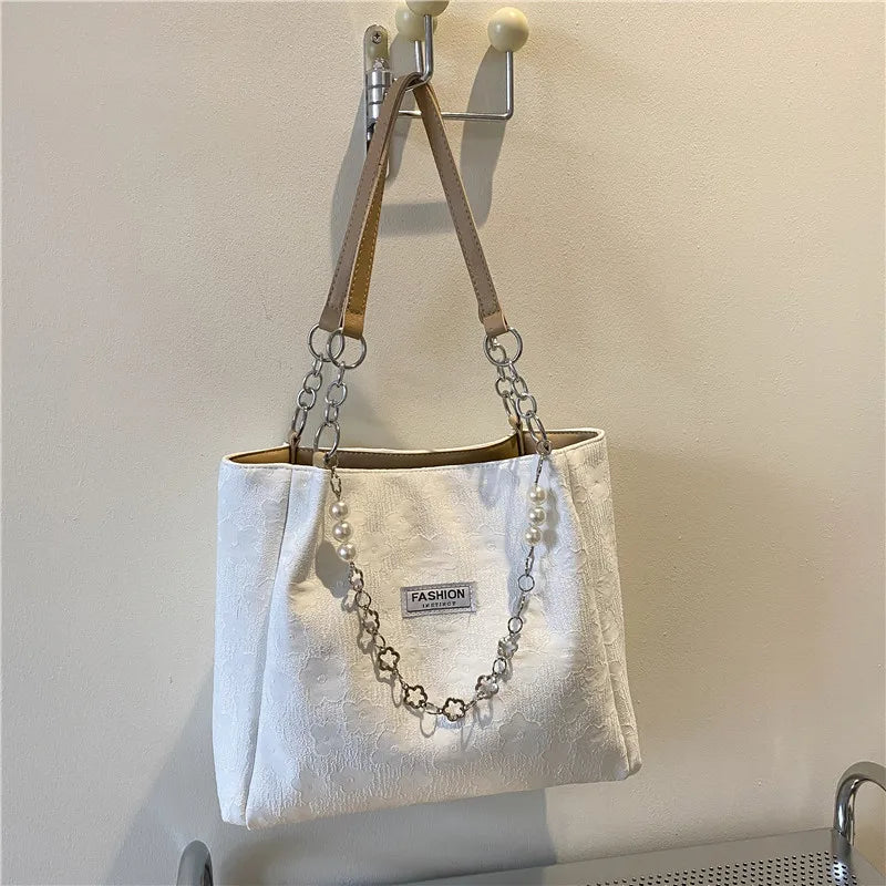 MQTIME - Summer European Fashion Black White Blue Print Lady Handbag Luxury Design Women's Underarm Bag Large Capacity Tote Bag