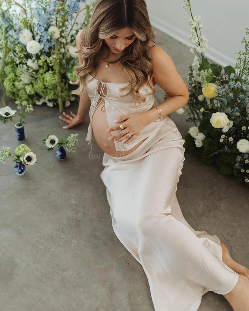 nvxiot - Maternity Irregular Ruffle Edge Strapless Backless Bodycon Dress Breast-wiping Skirt
