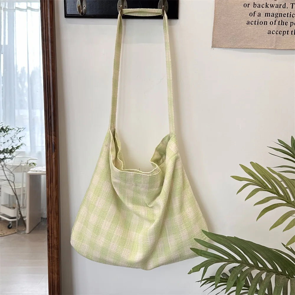 nvxiot - Retro Plaid Women's Canvas Shoulder Bag Casual College Girls Book Tote Travel Messenger Bags Female Eco Shopping Bag Handbags