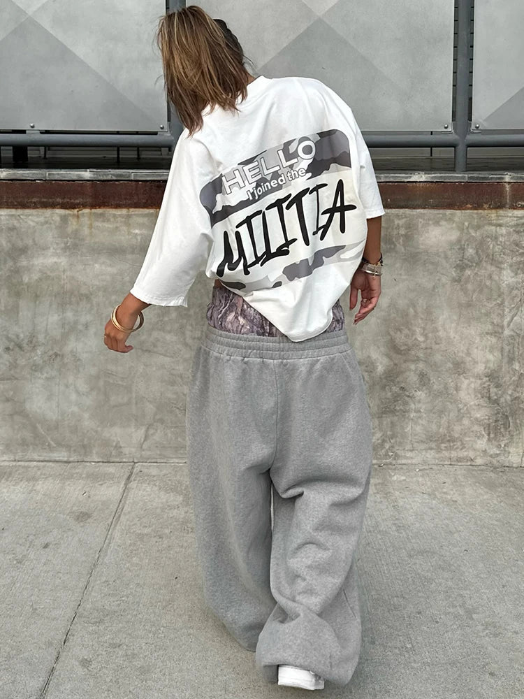MQTIME - Weird Puss Fake Two-Piece Sweatpants Women Patchwork Trousers Casual Autumn Fashion Loose Sporty Wild Basic Street Long Bottom