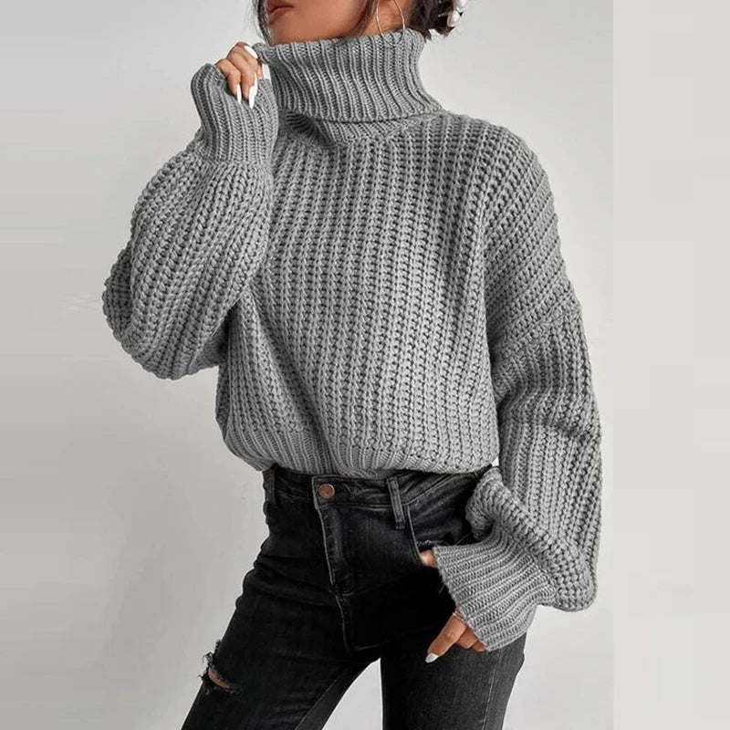 nvxiot Casual Turleneck Long Sleeve Top Loose Knitted Winter Sweater Women Black Pull Femme Pullover