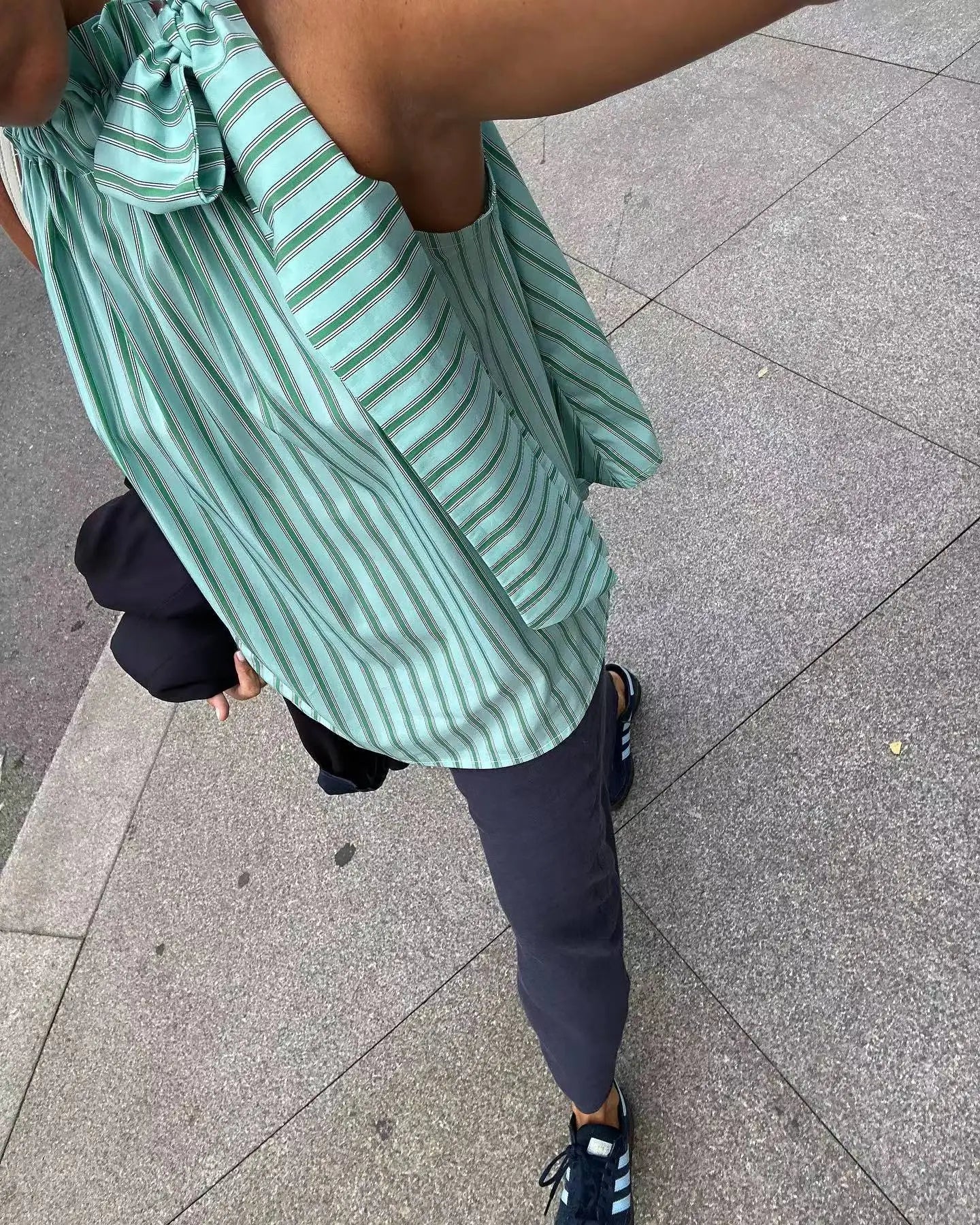 MQTIME - Casual Loose Ruffle Lace-Up Collar Sleeveless Striped Tops for Woman 2024 Casual Fashion New Sleeveless T-Shirts Woman Clothing