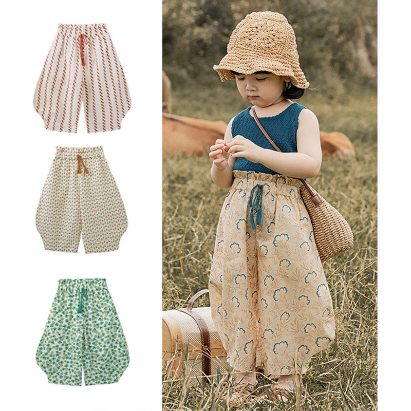 nvxiot Children's Casual Floral Pants Summer Countryside-style Girls Thin Floral Comfortable Loose Trousers Toddler Mosquito Pants Kids