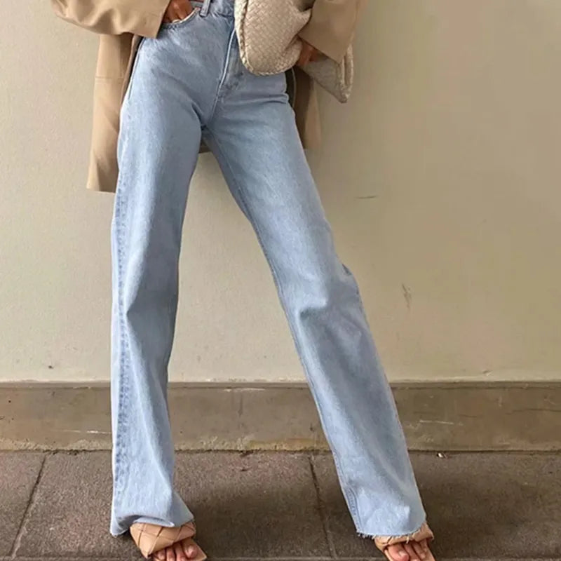 nvxiot Jeans women straight leg new high-waisted landing loose casual wide-leg pants simple street fashion women's denim trousers