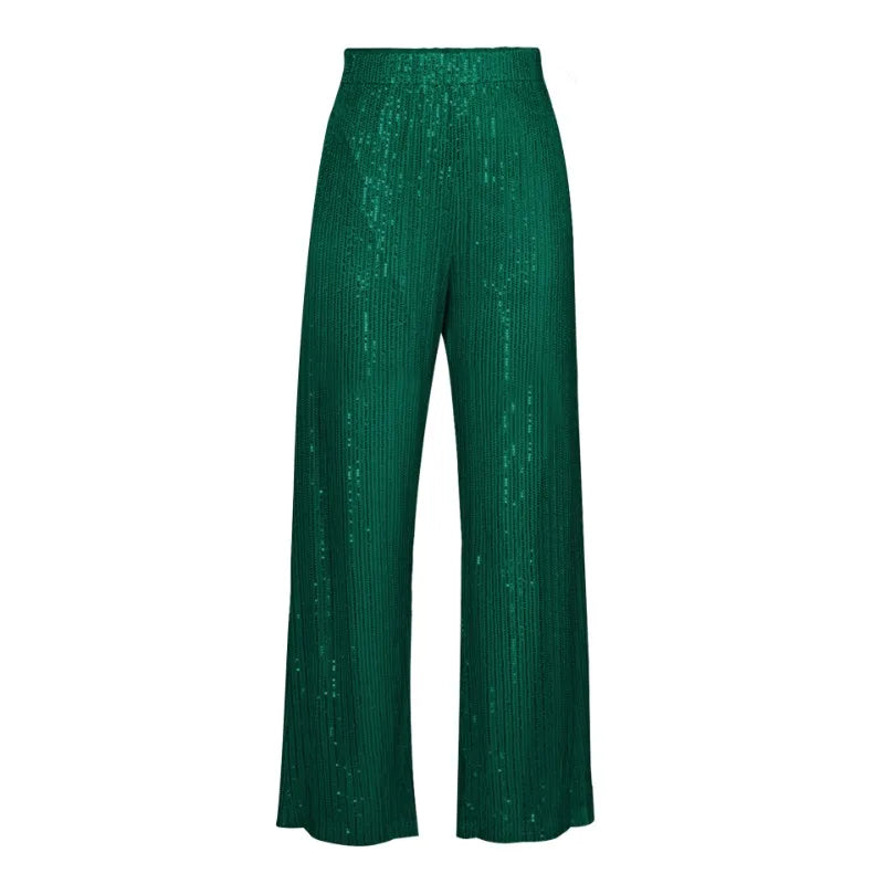 nvxiot - Sparkling Sequins Wide Leg Pants Women Fashion High Waist Loose Casual All Match Trousers Club Party Bottoms Christmas Outfits