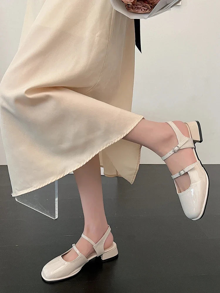 MQTIME - Casual Elegant Sandals Woman Summer Office Lady Fashion Solid Shoes Non-slip Korean Style Heels Vintage Female Shoes Design