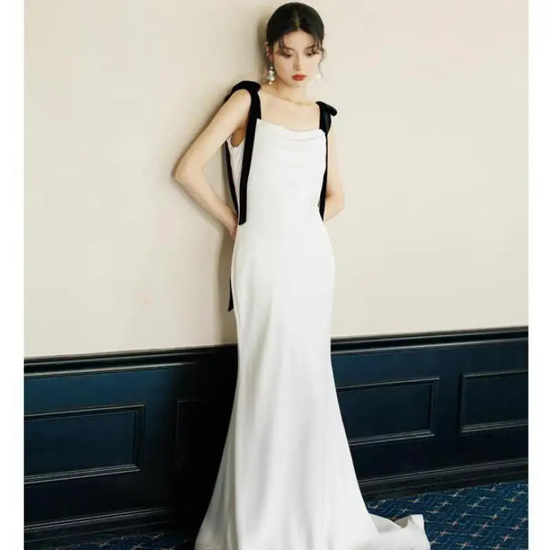 MQTIME - Satin Suspender Mermaid Wedding Dresses 2024 New Square Collar Bridal Dresses Princess Party Large Size Gowns Vestido De Novia