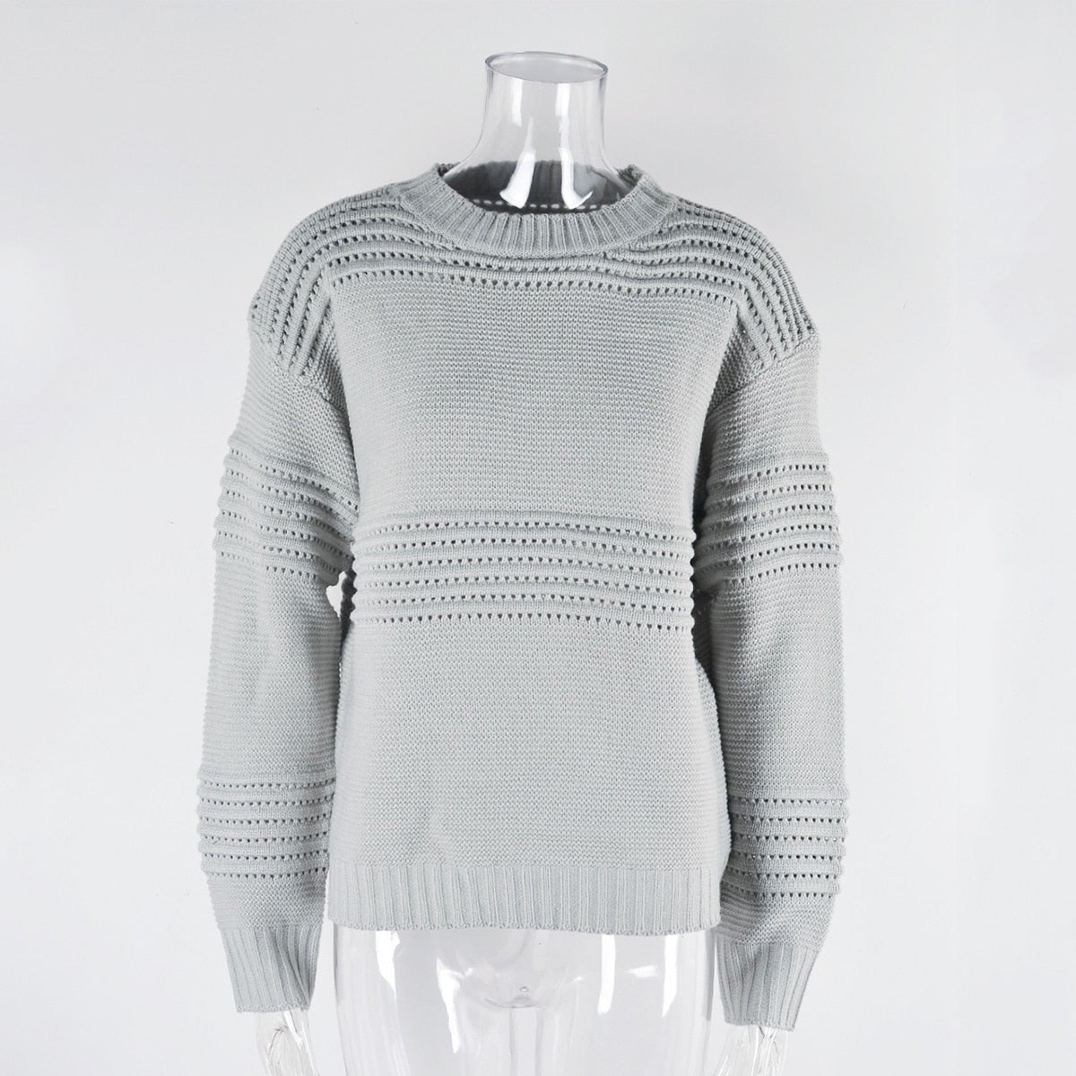 nvxiot Basic Casual Knitted Sweater Winter Women Hollow Out O Neck Fashion Black Pullover Jumper Mujer Clothing Long Sleeve