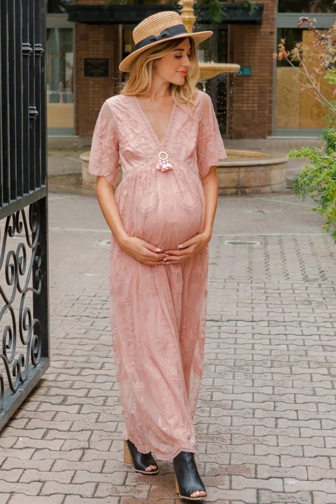 MQTIME - Summer Maternity Lace Dress Maternity Dresses for Photography Pregnant Wedding Sexy Dress