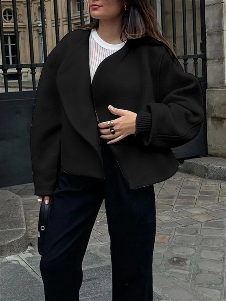 nvxiot - Casual Lapel Cardigan Top Women's Long Sleeve Fashion Patchwork Elegant Loose Solid jackets Female Autumn Outwear Cardigan