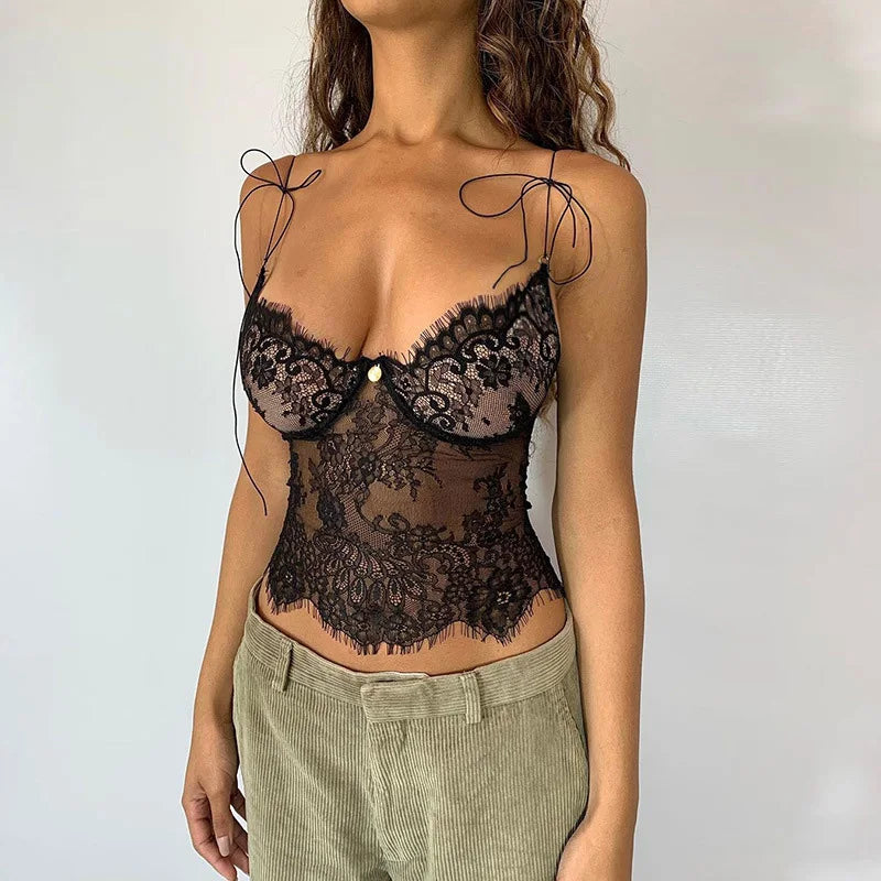 MQTIME - Women Summer Sexy Solid Black Lace Camis Crop Tops Sleeveless Bodycon Slim Fit Tube Tank Tops For Female