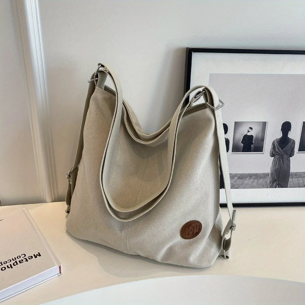 nvxiot Vintage Canvas Tote Bag For Women Large Capacity Crossbody Bag Lady Literary Solid Color Hobo Bag Casual Square Shoulder bag