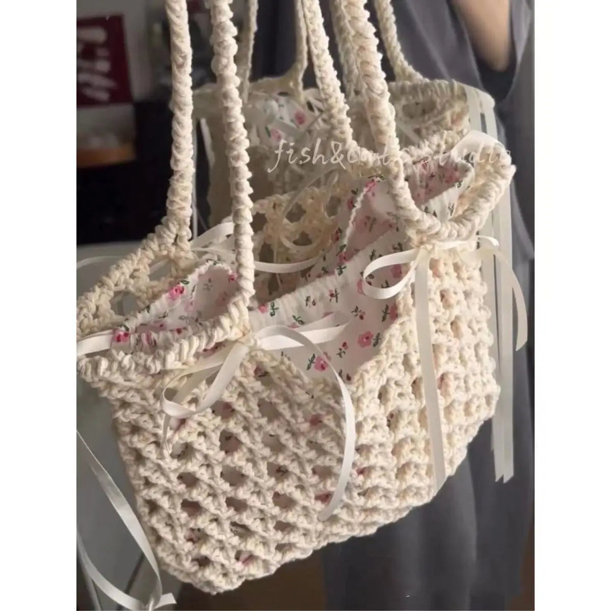 nvxiot - Fairycore Floral Straw Bag Purse Women Summer Holiday Large Capacity Woven Handbag Ladies Retro Cute Beach Bag Aesthetic