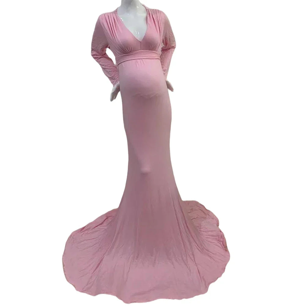 nvxiot - Sexy Maternity V-neck Dresses Photography Long clothing Pregnancy Shoot Maxi Gown For Baby Showers Pregnant Women Photo Props