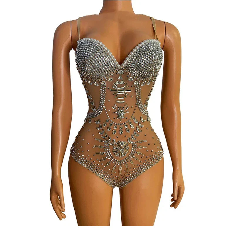 nvxiot - Maternity Photography Sexy Goddess V Neck Rhinestones Pearls Luxurious Stretch Jumpsuits Dress For Photo Shoot Props