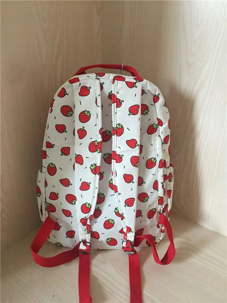nvxiot - Casual Kawaii Strawberry Print Backpack Preppy Style Big Capacity Handbag Fashion School Travel Backpack