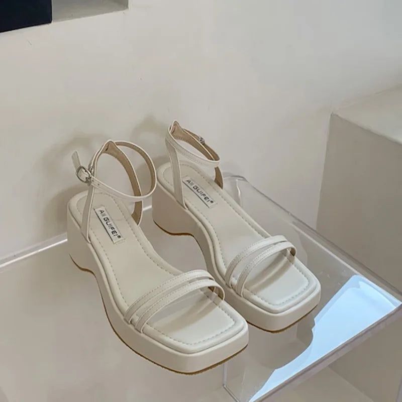 MQTIME - Summer Platform Sandals for Women Fashion High Heels Ladies Elegant Ankle Strap Sandal Shoes Female Sandalias Mujer