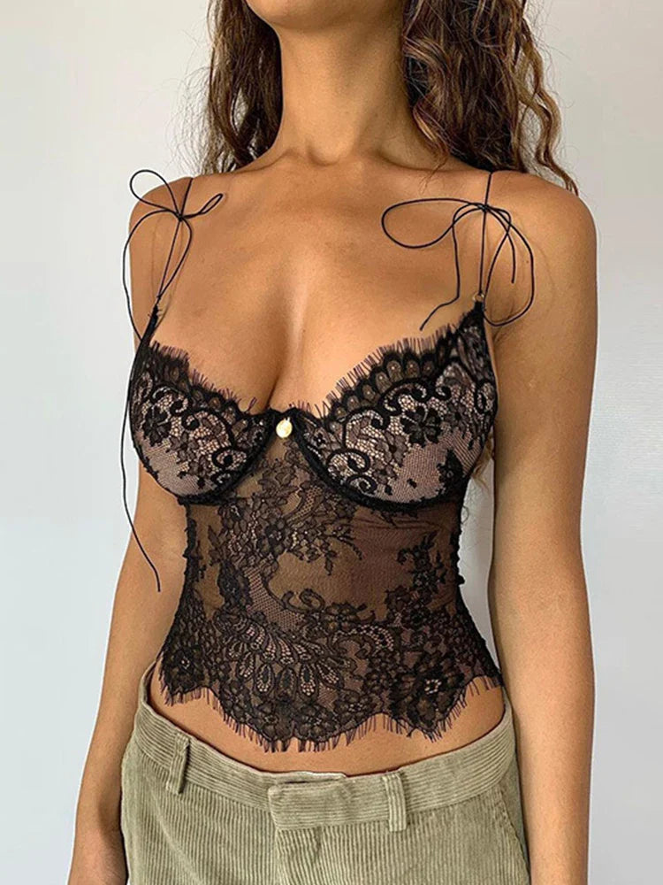 MQTIME - Women Summer Sexy Solid Black Lace Camis Crop Tops Sleeveless Bodycon Slim Fit Tube Tank Tops For Female