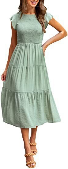 nvxiot New Maxi Dresses for Women Leisure Fashion Summer Elegant Chic Ruffle Sleeve Shirred Party Vacation Prom Dress Female Clothing