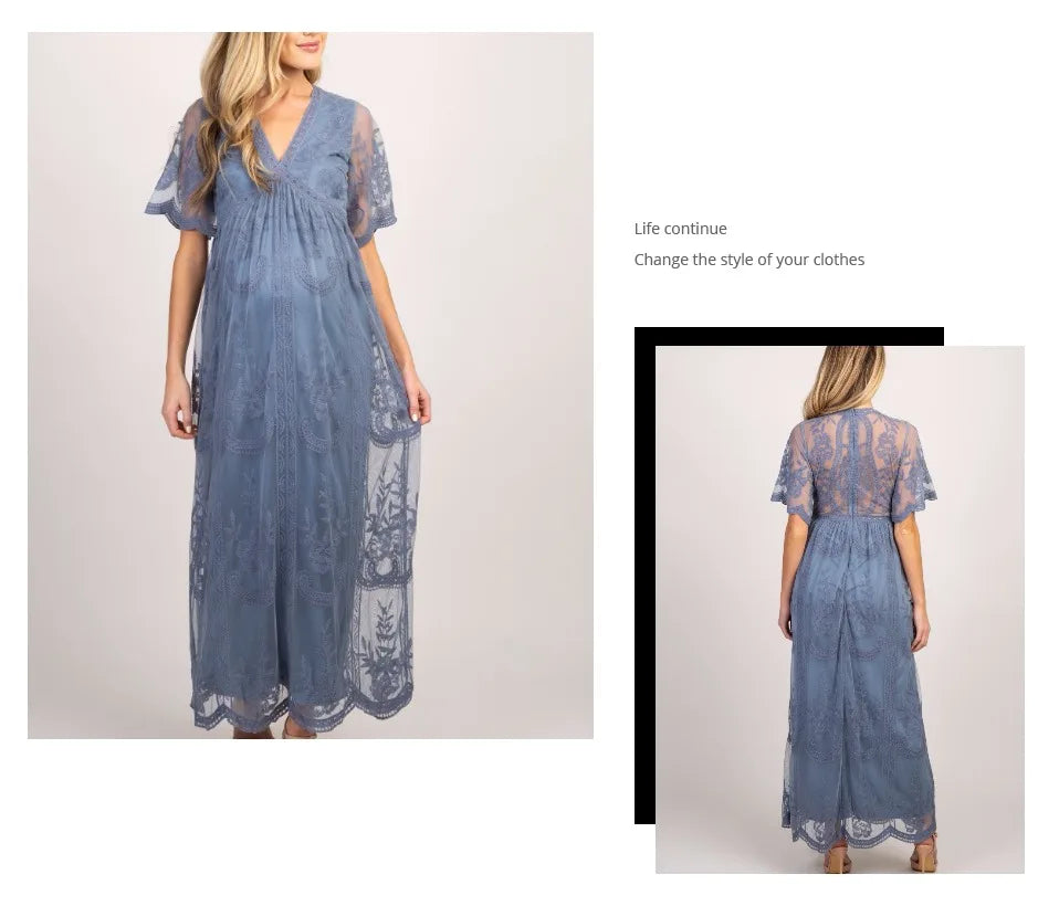 MQTIME - Summer Maternity Lace Dress Maternity Dresses for Photography Pregnant Wedding Sexy Dress