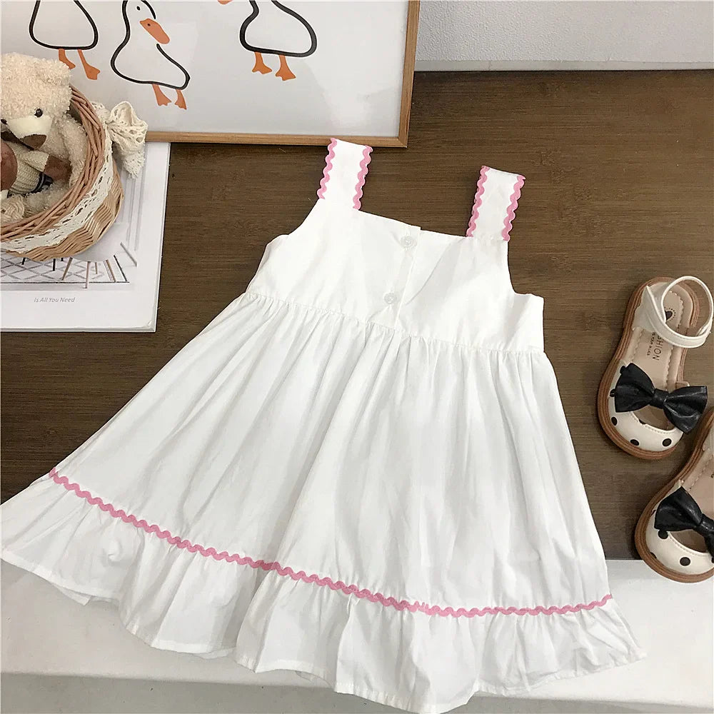 MQTIME - 2024 New Summer Children Girls Dress Korean Cotton Flower Baby Girls Dress Loose Letter Floral Pattern Toddler Girls Sling Dress