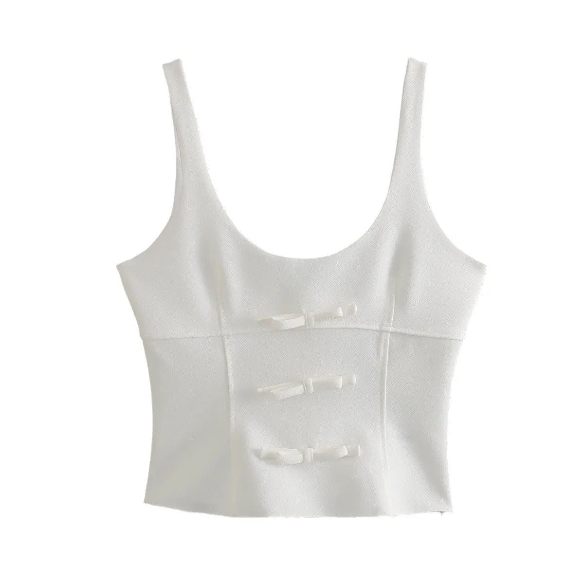 MQTIME - Elegant Plain Bow Camisole Tank for Woman White Slim Fit Camisole Tank with Zipper Summer New Fashion Short Vest Woman Clothing