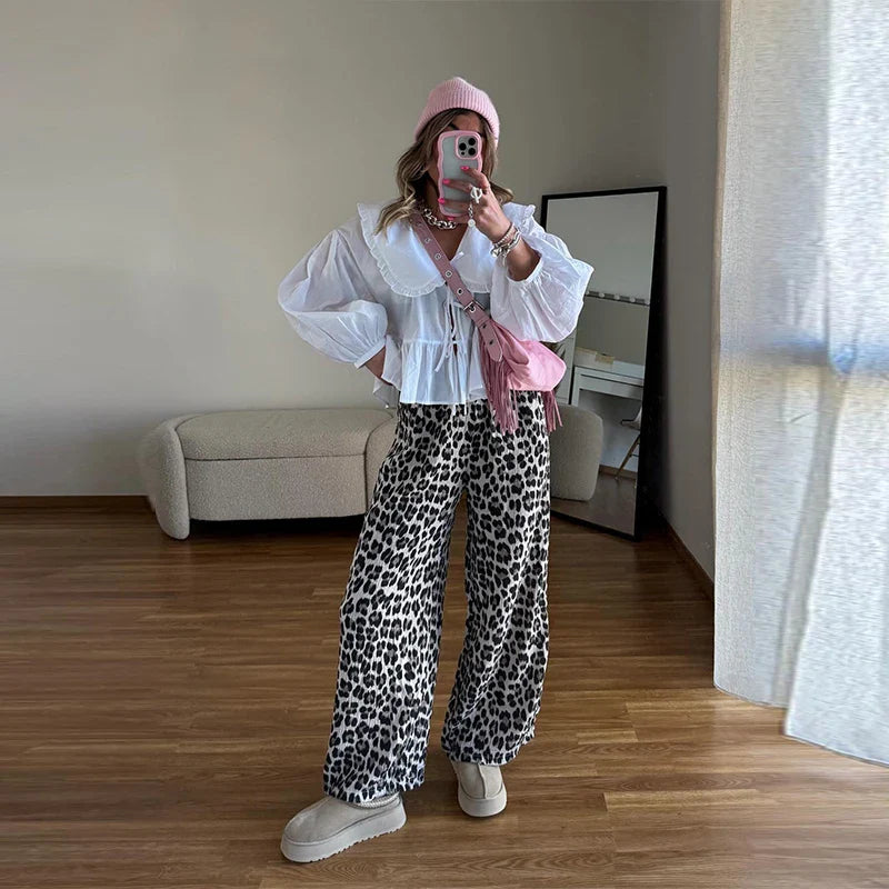 MQTIME - New Chic Lace Up Blouse for Women 2024 Spring Summer Fashion Lantern Long Sleeve O Neck Shirts Female Cropped Tops Streetwear