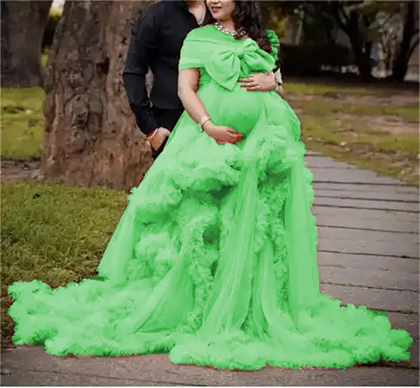MQTIME - Long Pregnancy Photoshoot Woman Photography Pregnant Clothing Tulle Ruffle Maternity Lace Robe Photo Shoot Dress