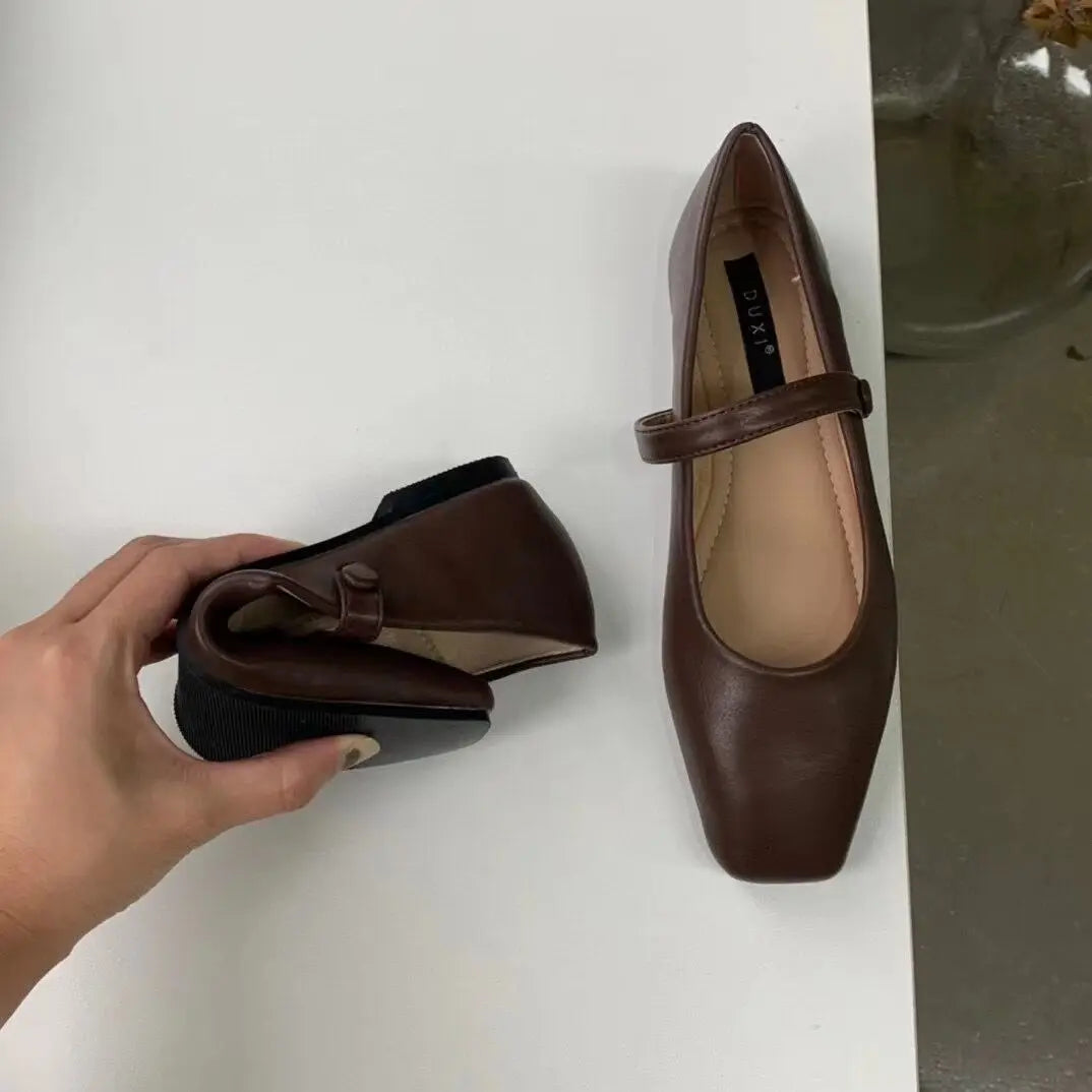 nvxiot New Spring Korea Flats Women Shoes Fashion Mary Jane Shoes Square Toe Women's Shoes Retro PU Flats