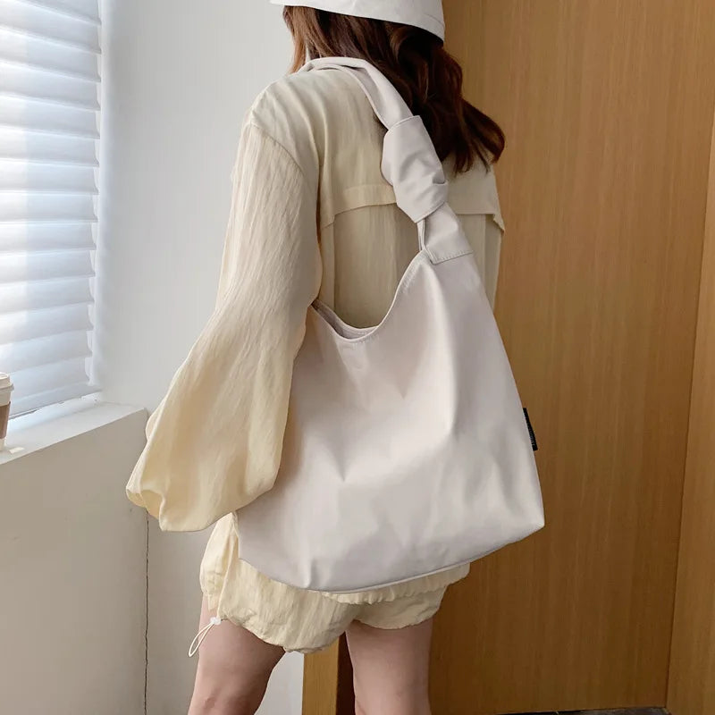 nvxiot Large Capacity Nylon Shoulder Bags Women Tote Casual Style Solid Color Big Handbag Black/White/Green/Blue INS Fashion Female Bag