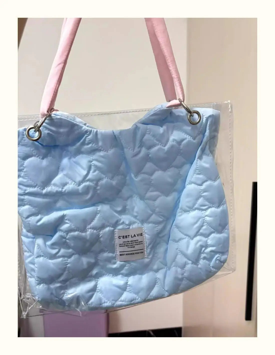 nvxiot - Harajuku Blue Shoulder Bags Women Transparent Large Capacity Casual Tote Bag Ladies Sweet Canvas Messenger Bag Aesthetic