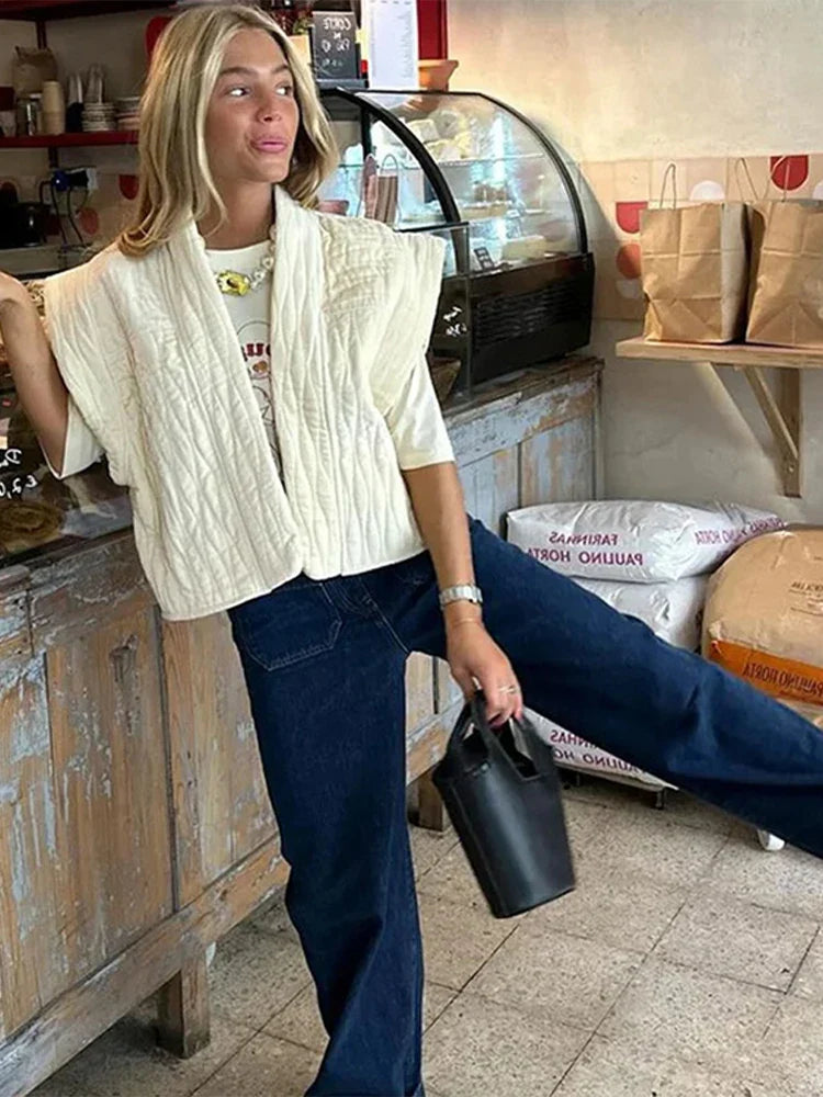 MQTIME - Fashion Fly Sleeve Waistcoat for Women Casual Ladies Sleeveless Jackets 2024 Spring Elegant Female Solid Loose Vest High Street