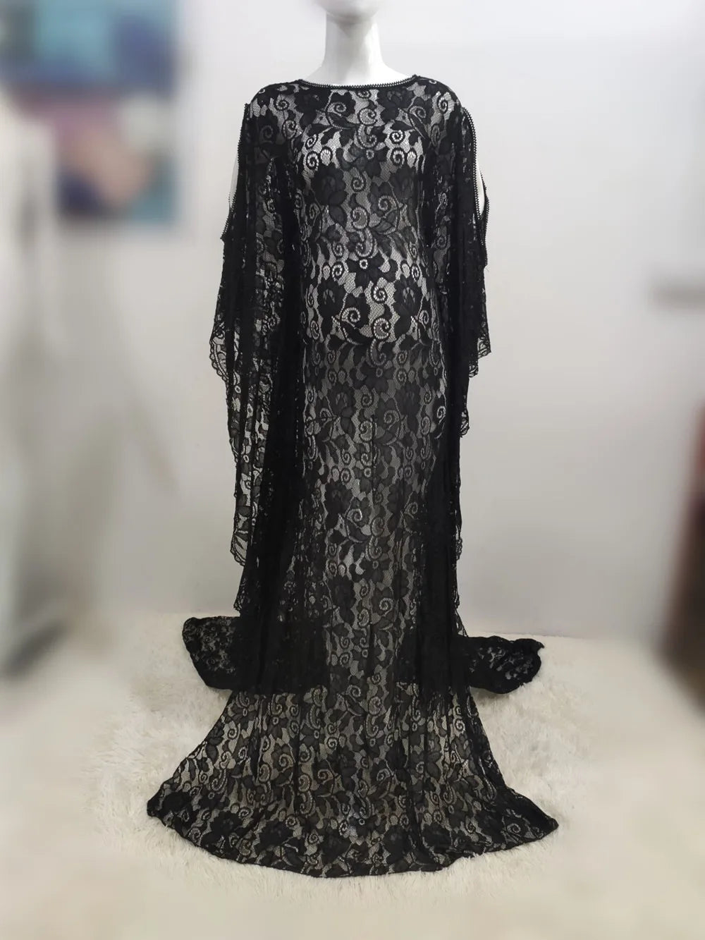nvxiot - Sexy Black Lace Pregnancy Dress For Photo Shoot Fancy Maternity Dresses Photography Prop Split Side Pregnant Women Maxi Gown