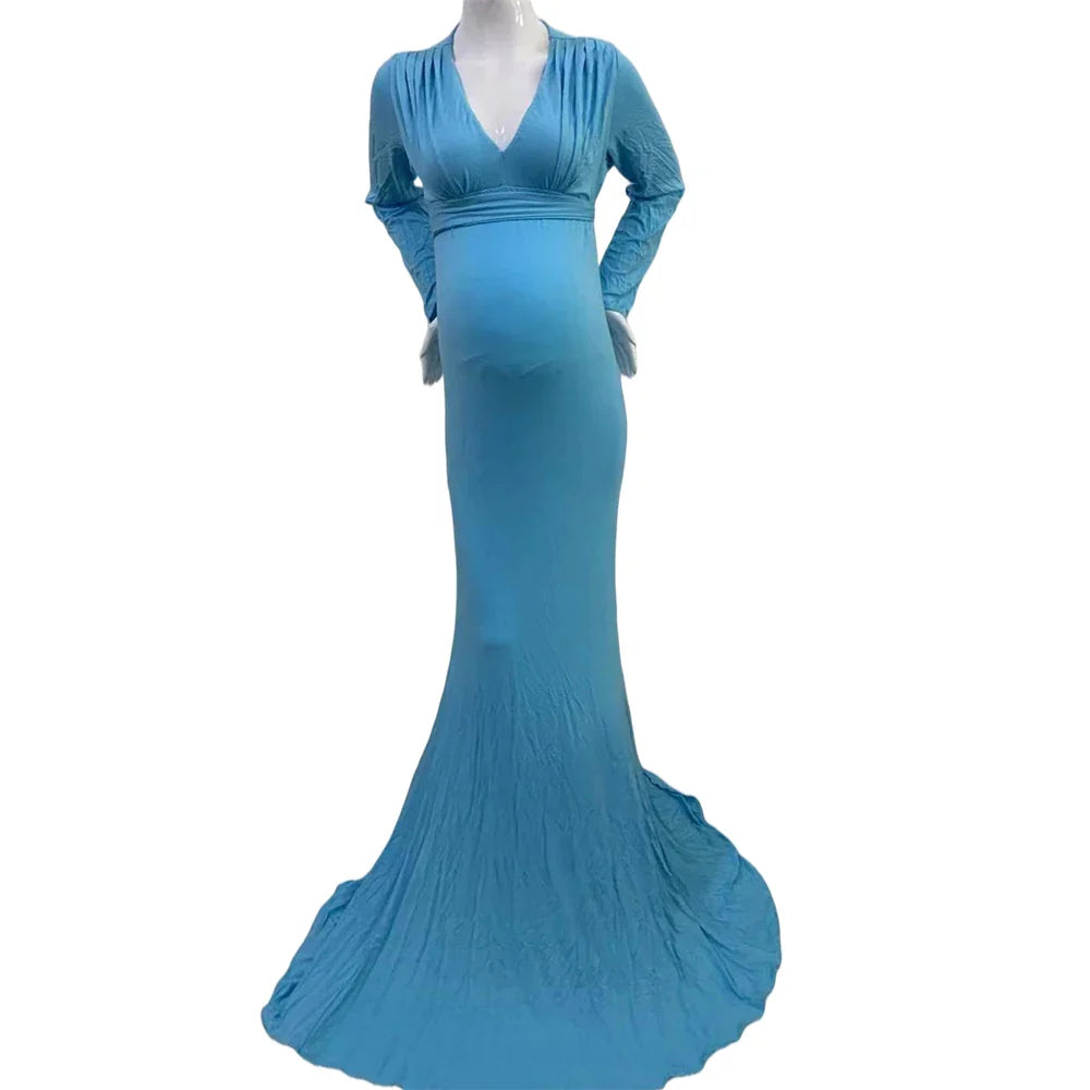 nvxiot - Sexy Maternity V-neck Dresses Photography Long clothing Pregnancy Shoot Maxi Gown For Baby Showers Pregnant Women Photo Props