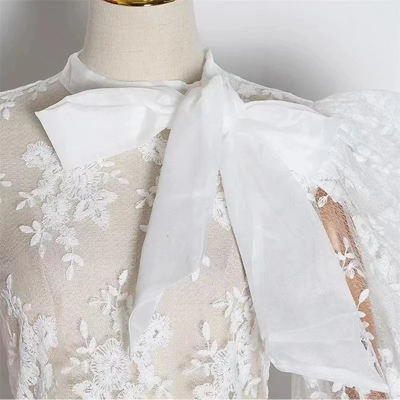 nvxiot - Shrugged Sleeves Maternity Photography Dress Fashionable Half High Neck Lace Chiffon Maternity Photography Photo Set Dresses