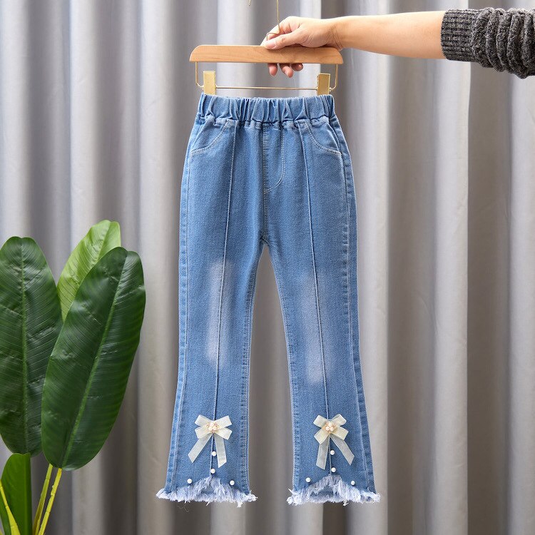 nvxiot Child Girls Casual Jeans Toddler Clothes 2 To 10 Years Fashion Kids Denim Pants Summer High Waist Trousers Blue Size 3T 6T 7T 8T