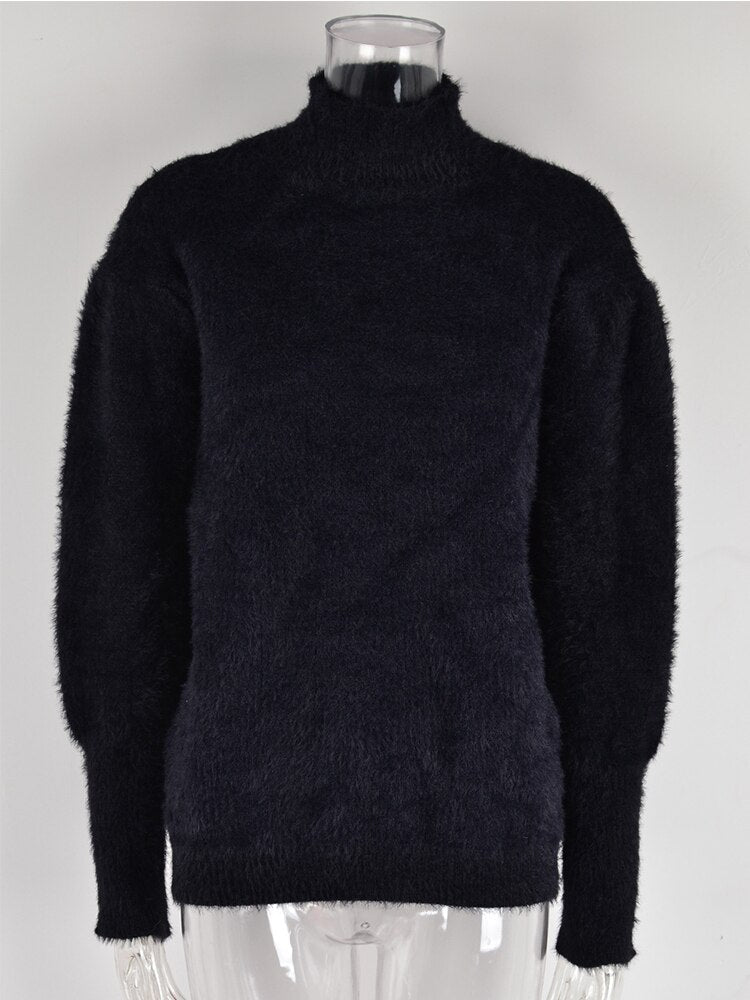 nvxiot Fluffy Warm Winter Sweater for Women Pullover Turtleneck White Pull Femme Basic Autumn Jersey Jumper Black Sweater